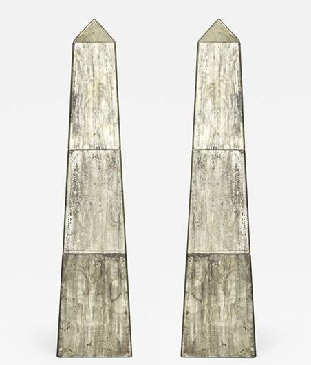 Pair of Tall Mirrored Obelisks with Etched Floral Design_Two