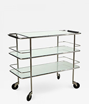 Three Tiered Chrome Glass and Leather Bar Cart