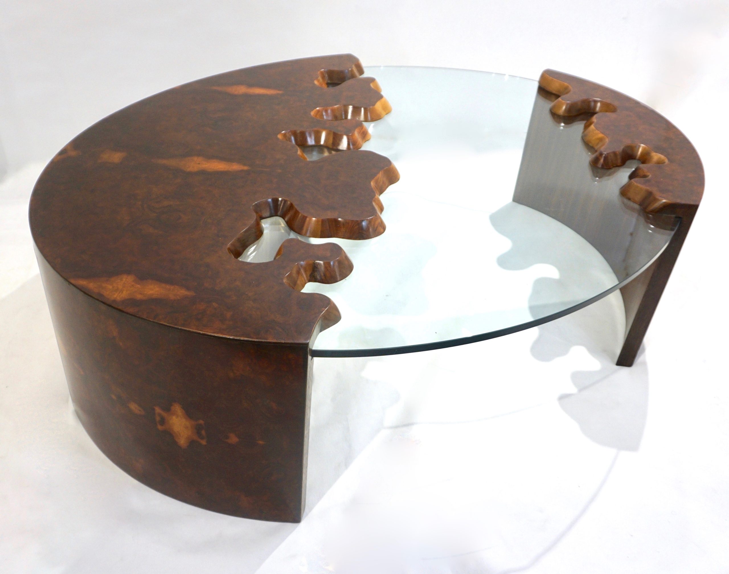 cosulich_interiors_and_antiques_products_new_york_design_Bespoke_1980_Italian_Organic_Walnut_Veneer_Glass_Oval_Coffee_Table_top_side-scaled-1