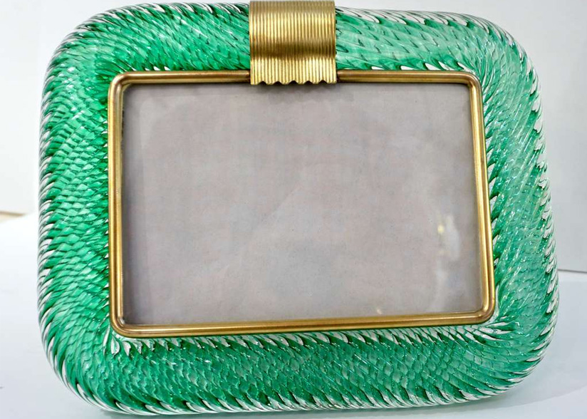 Cosulich_Emerald Green Murano Glass and Brass Photo Frame