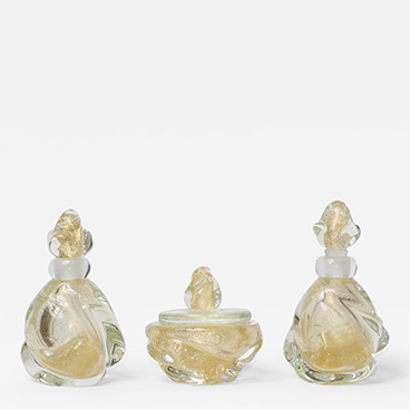 Archimede Seguso Blown Glass Perfume Bottle Vanity Set