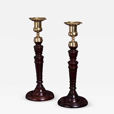 Pair of George III Mahogany and Cast Brass Candlesticks